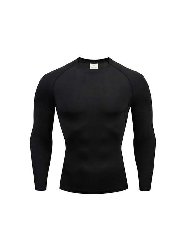 Men’s long-sleeve black compression shirt for training, gym, and outdoor sports