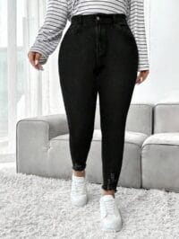 Plain Front Button Pocket Denim Casual Jeans – Stylish Everyday Wear for Women