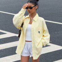 Yellow Embroidered Striped Blouse Shirt