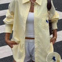 Yellow Embroidered Striped Blouse Shirt