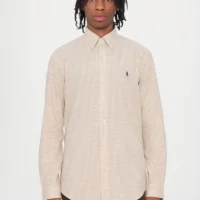 Beige a Polo Ralph Lauren Sleeve Button-Down Gingham Check Pattern Shirt