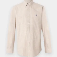 Beige b Polo Ralph Lauren men's button-down gingham check pattern shirt – classic casual wear