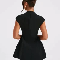 Women’s Black Mini Dress – Elegant Sleeveless Deep V Neck Party