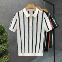 Men’s striped half-zip polo shirt modern casual wear Rwanda