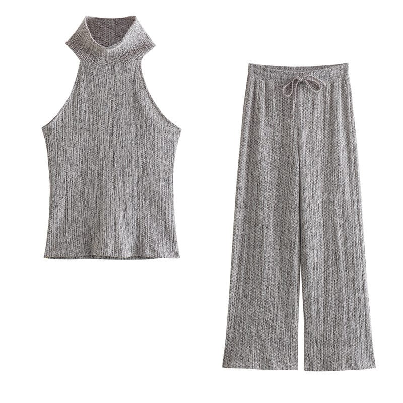 main_image_2 Women New Fashion 2 Piece Suits | Knitting Vest Top + Female Draw String Straight High Street Long Pants