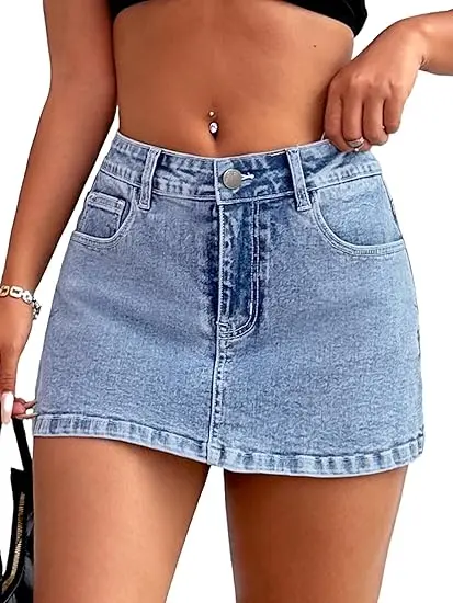 High Waist Denim Skort