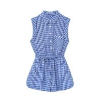 Casual Women’s Blue Plaid Sleeveless Jumpsuit – Holiday Outfit