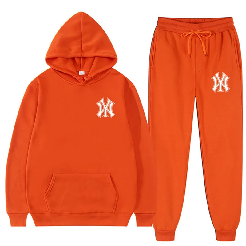 variant-image-color-orange-red-color,-white-label-6 2 Pieces Sets trасksuit Hooded Sweatshirt +Drawstring Pants for Men & Women