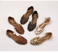 Women’s Woven T-Strap Roman Sandals | Breathable Flat Hot Seasons Shoes